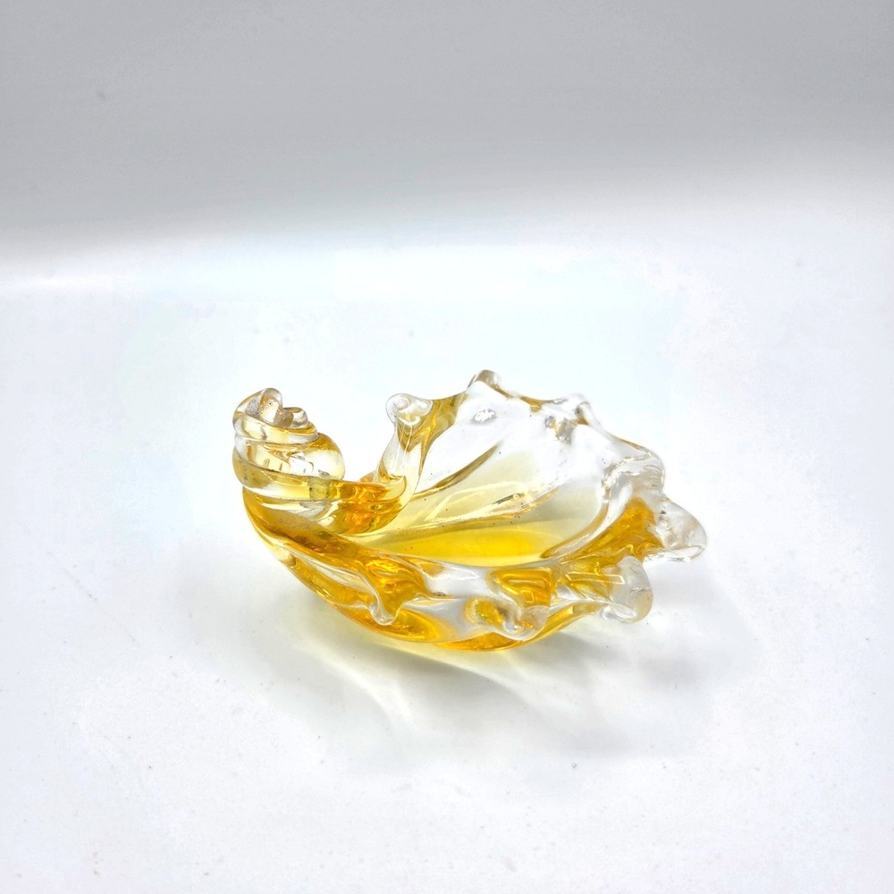 Murano Italy Style Art Glass Sea Shell Trinket Ashtay Dish Yellow Glass